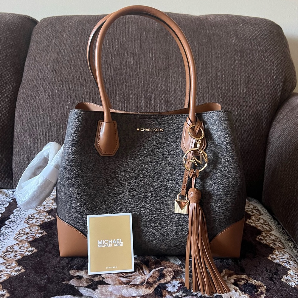 MICHAEL KORS Signature Logo Gold-Tone Hardware Satchel With Detachable Tassel